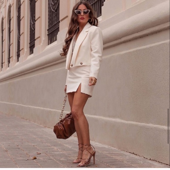 ZARA 2 Piece Cropped Blazer + Mini Skirt Wth Slit - Picture 7 of 15
